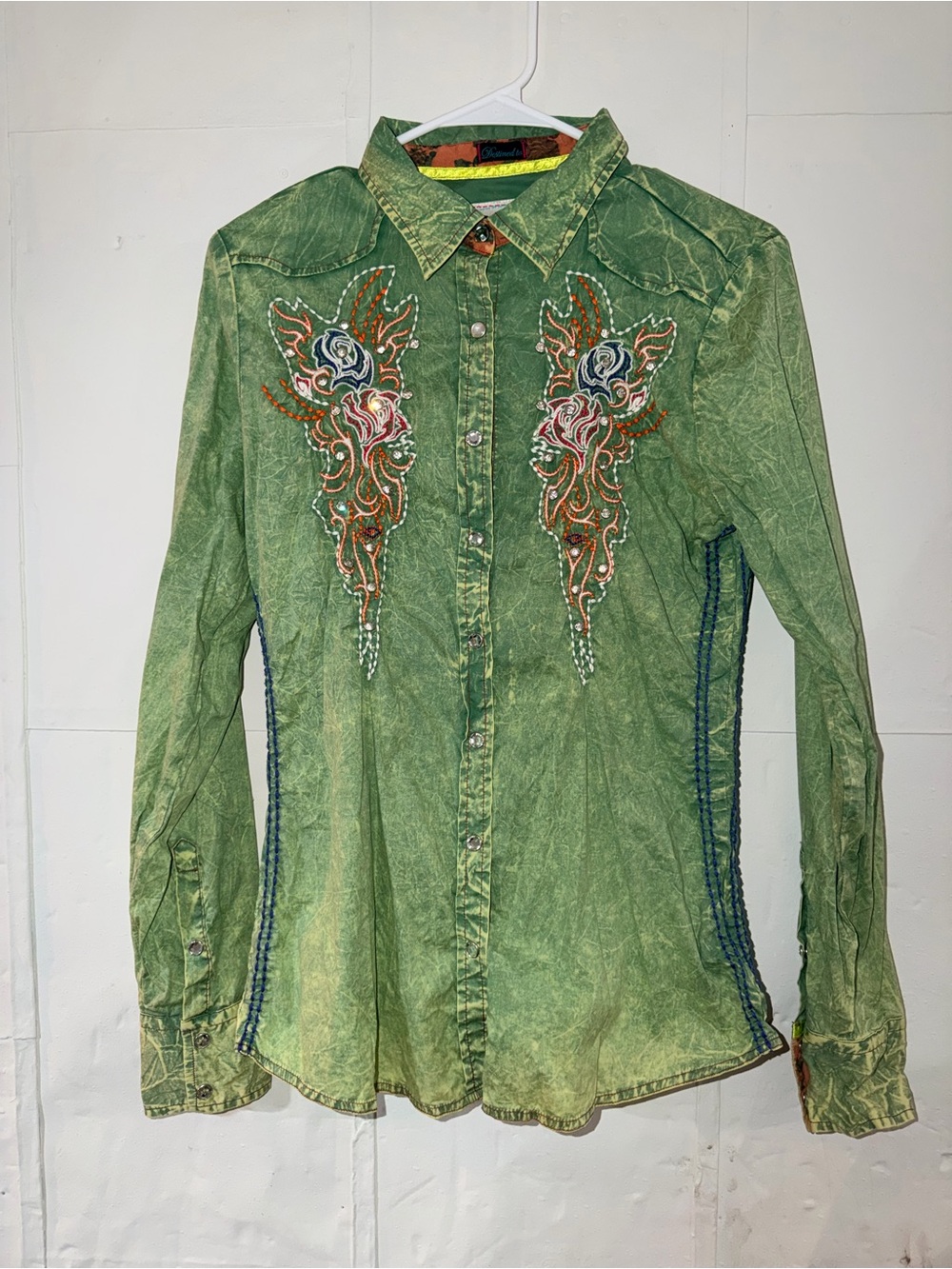 Roar Green Button-Down Shirt with Embroidered Front